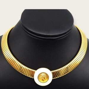 MONET Vintage Heraldic Enamel Cameo Omega Gold Necklace